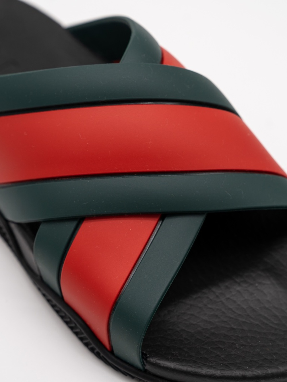 Gucci Women's Black Slide Sandals Cross Striped Red Web Rubber size 40eu 10 US - Picture 8 of 11